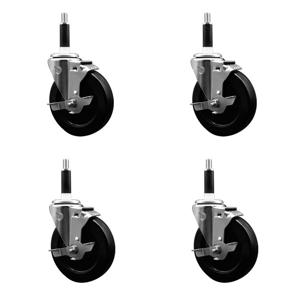 5'' Soft Rubber Swivel 7/8'' Expanding Stem Caster Set with Brake, 4PK